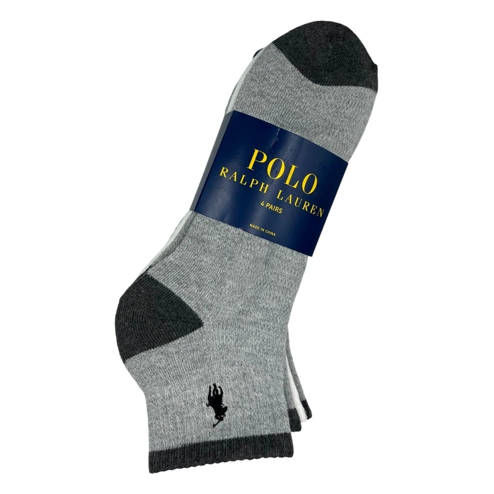 Polo‎ Ralph Lauren Mens 4 Pair Quarter Socks White Grey ZP113858PKN Size 10-13